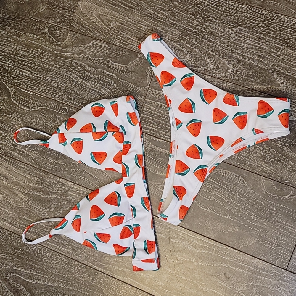 SHEIN White Bikini Set with Watermelon Print